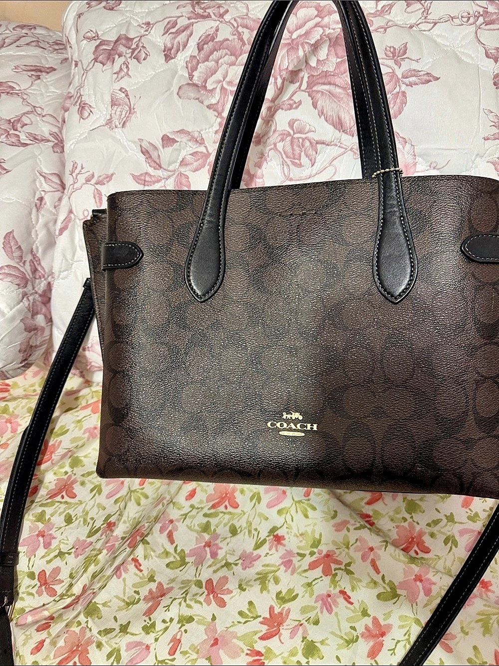 Coach Charlie Carryall In Signature Canvas Brown & Black Tote